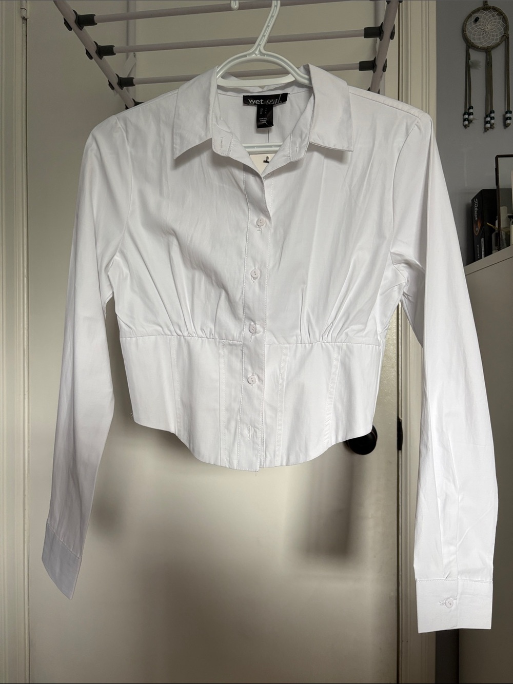 White Cropped Button-Down Shirt